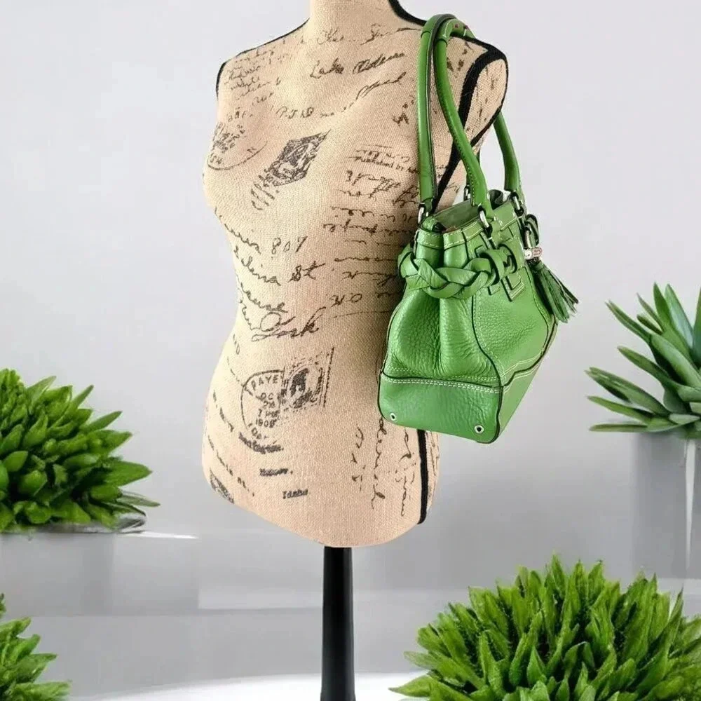 COACH Hampton Pebble Green Leather Satchel - Picture 7 of 15